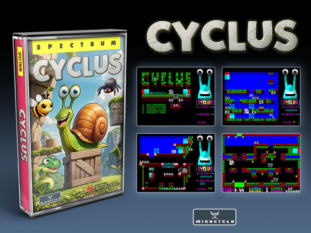 Estuche ficticio y pantallas del juego.