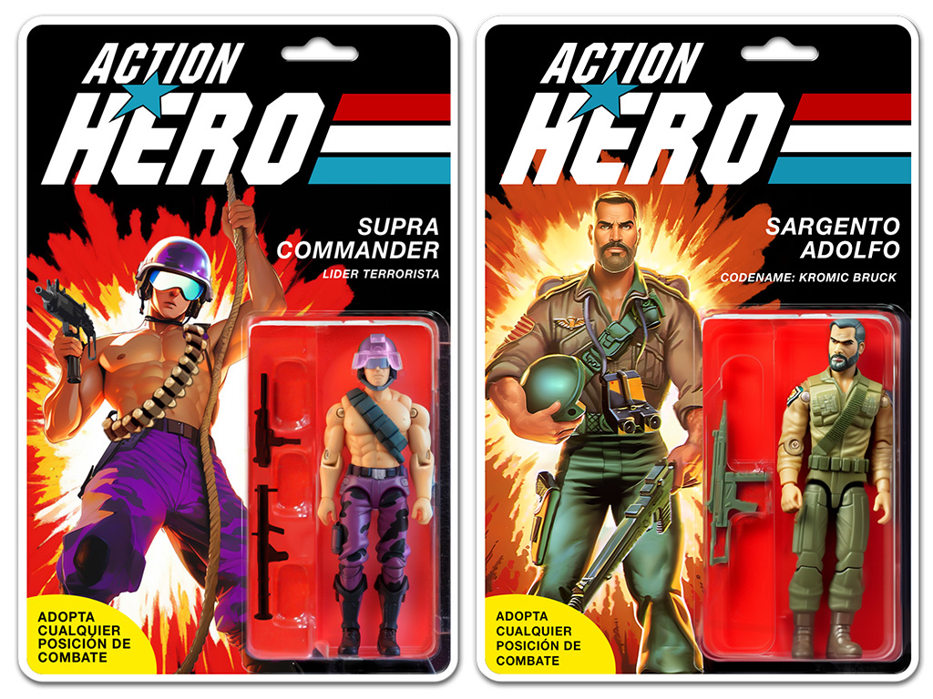 Blisters ficticios de figuras de acción