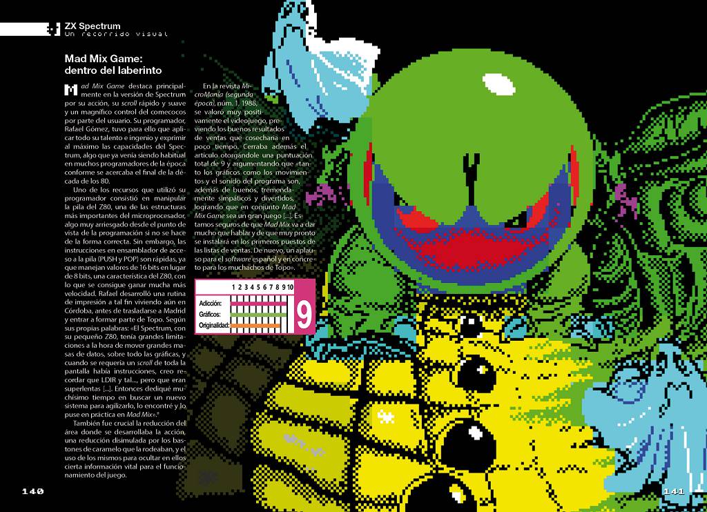 Doble página con comentario sobre el juego MadMix Game.